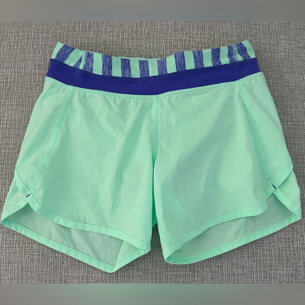 Ivivva Green Shorts with Purple Striped Waistband sz 12. (kids) lululemon